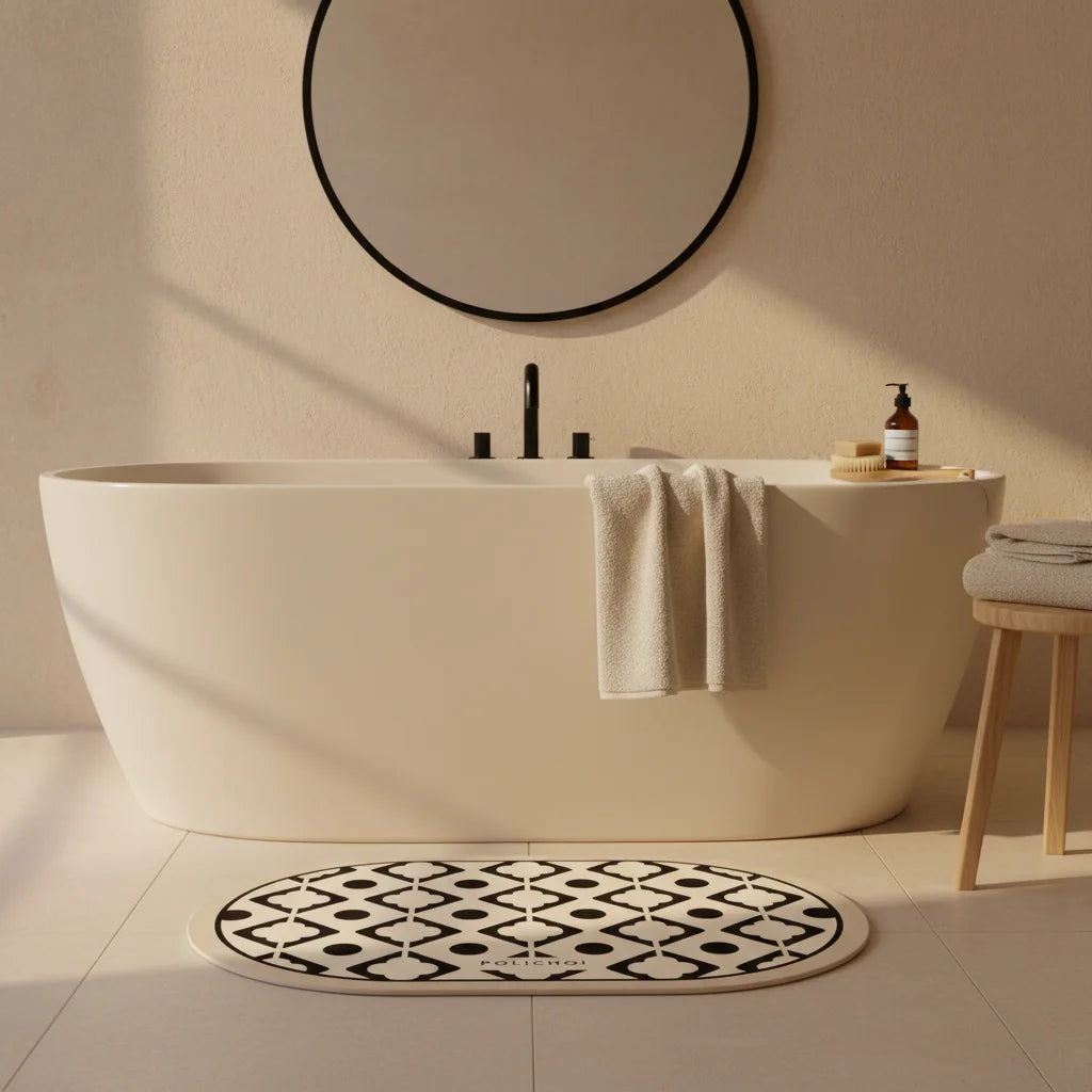 Tapis de Bain Forme Ovale Géométrique Naturel