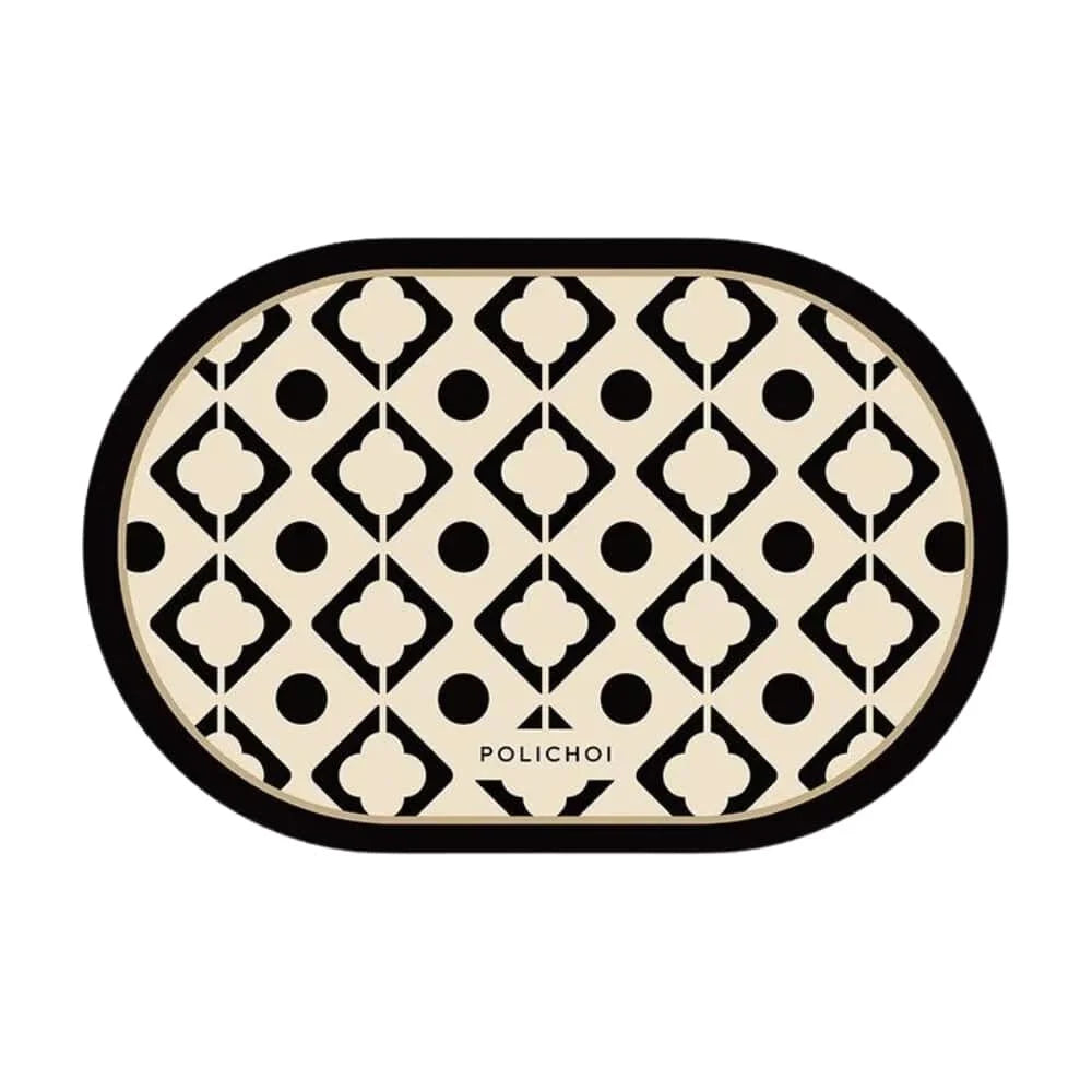 Tapis de Bain Forme Ovale Géométrique Noir