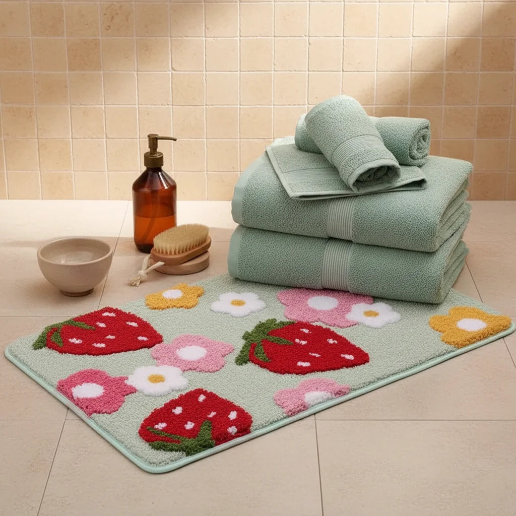 Tapis de Bain Fraise Fraises Menthe