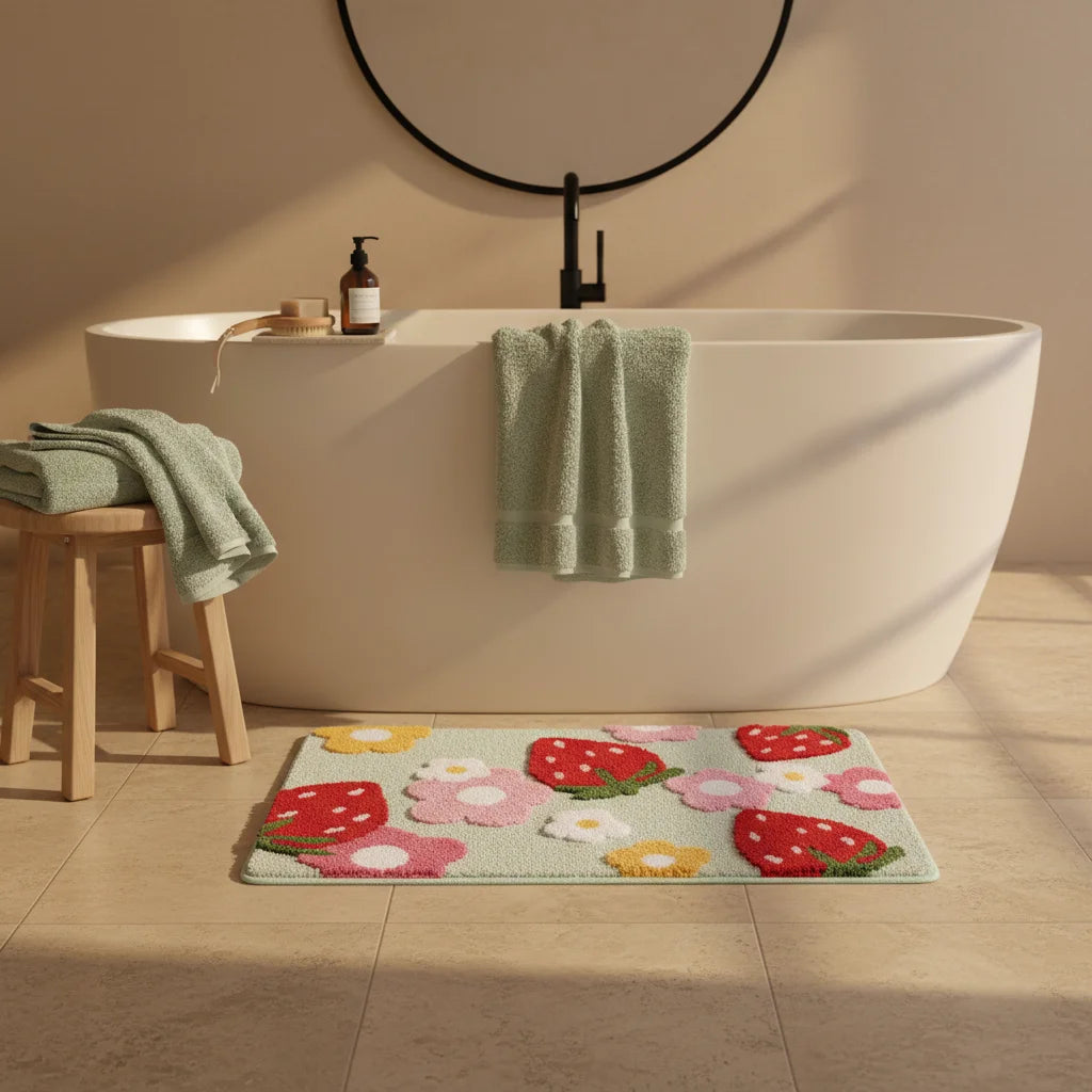 Tapis de Bain Fraise Fraises Menthe