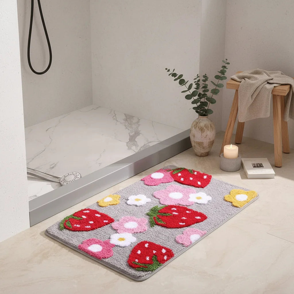 Tapis de Bain Fraise Fraises Grises
