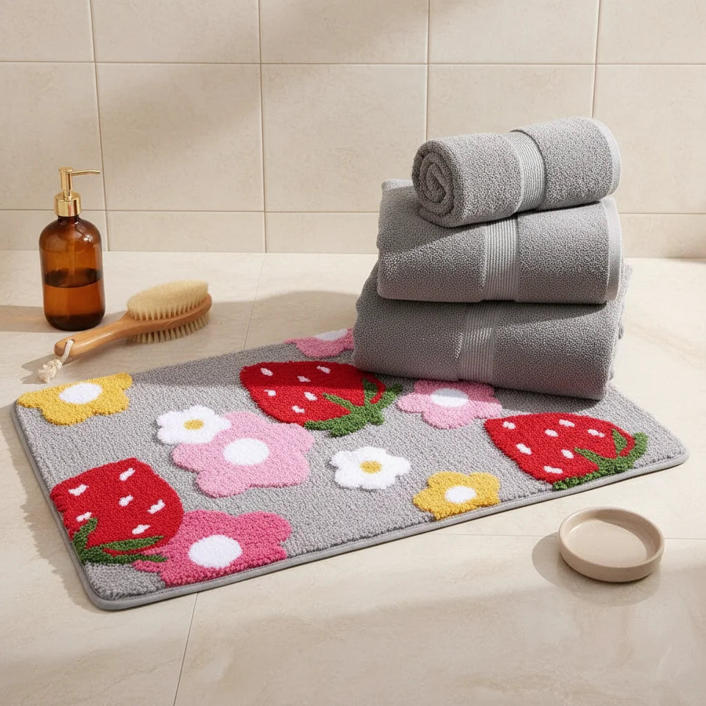 Tapis de Bain Fraise Fraises Grises