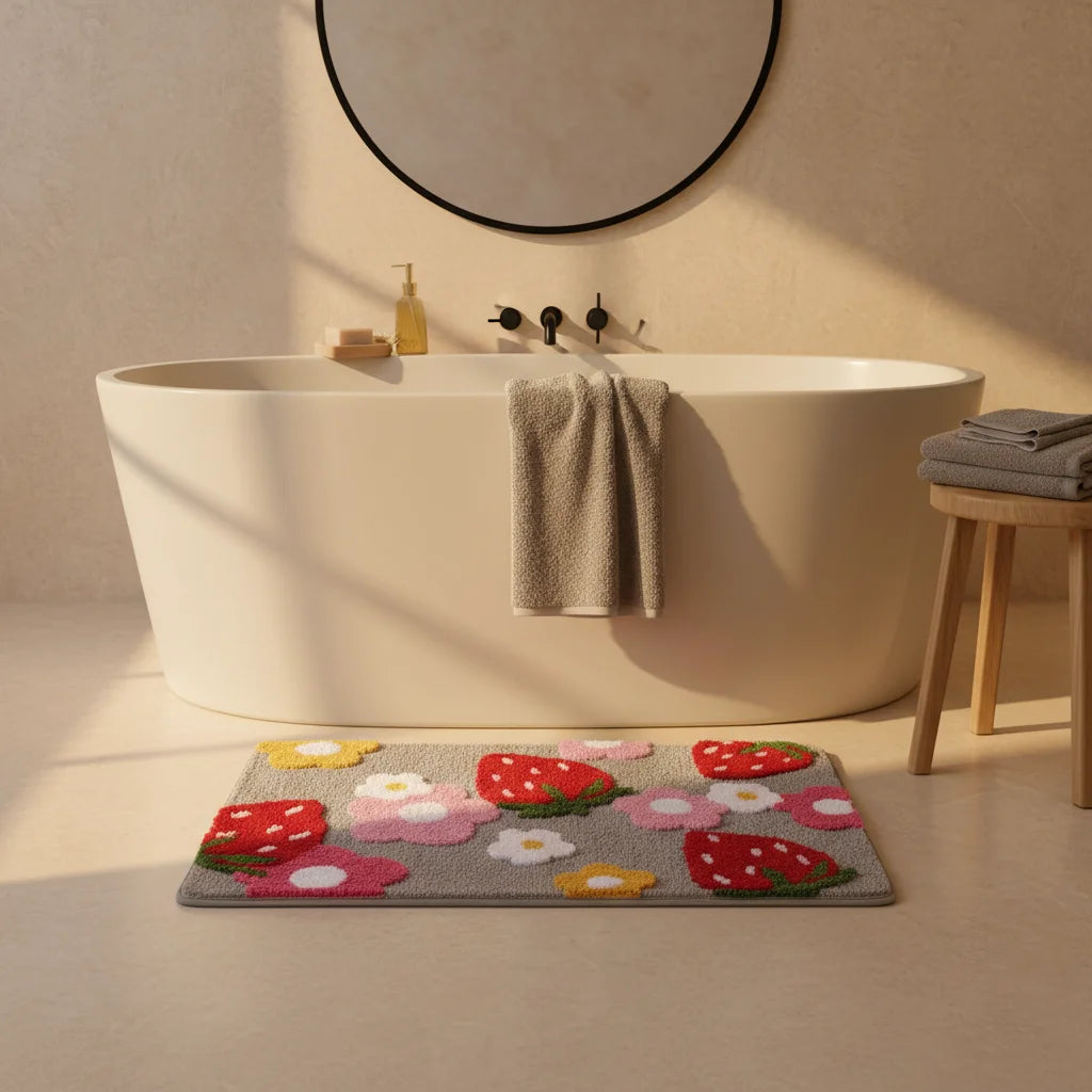 Tapis de Bain Fraise Fraises Grises