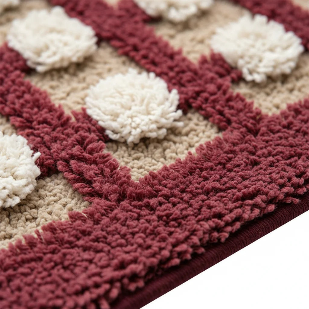 Tapis de Bain Géométrique Damier Rouge