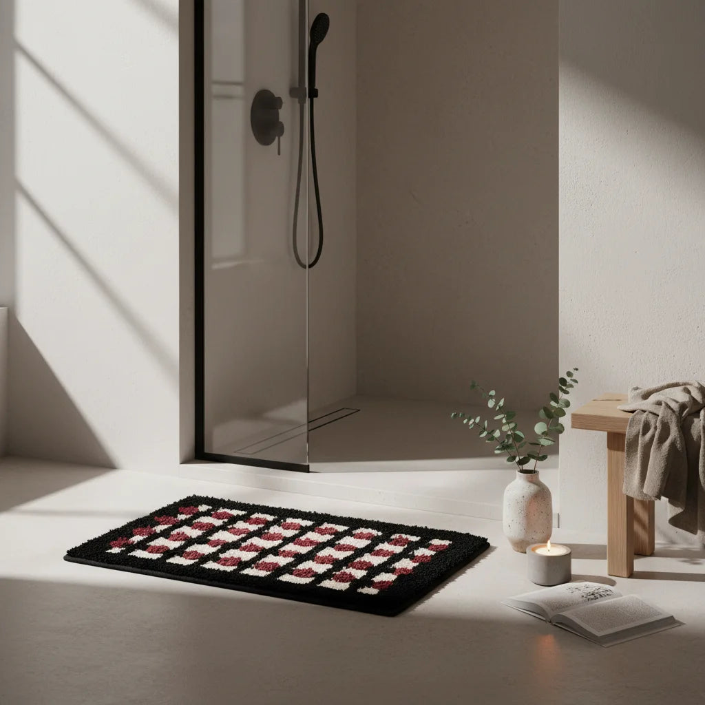 Tapis de Bain Géométrique Damier Moderne
