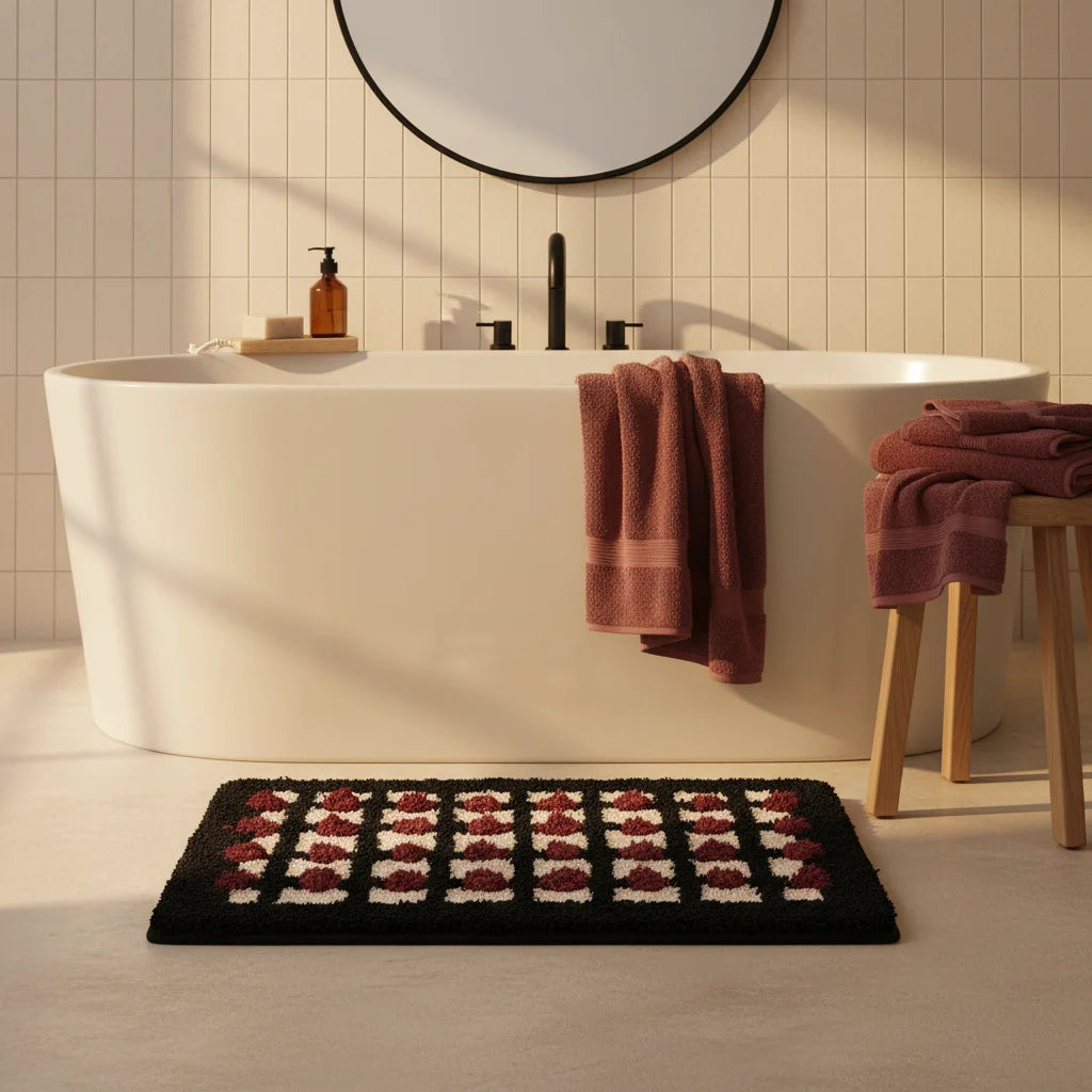 Tapis de Bain Géométrique Damier Moderne