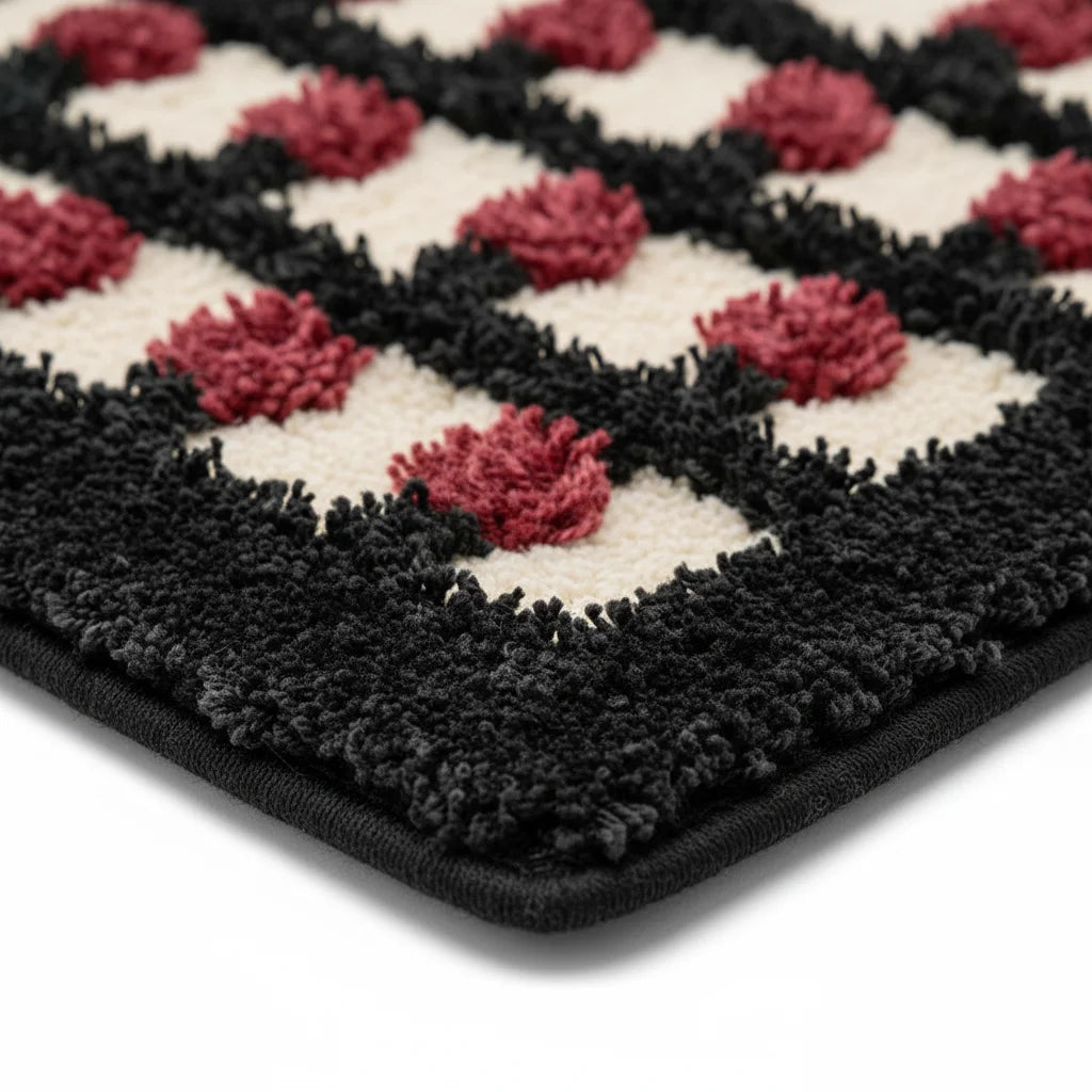 Tapis de Bain Géométrique Damier Moderne