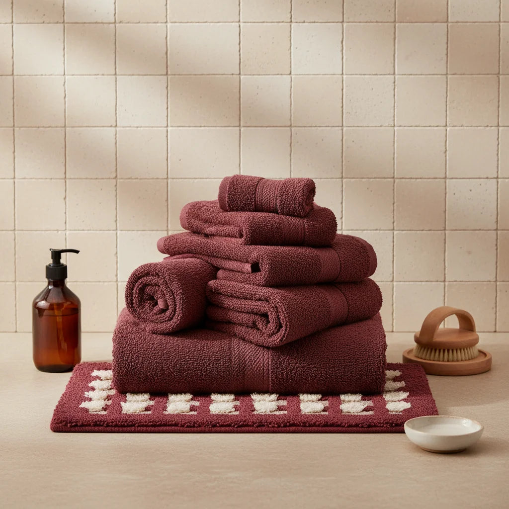 Tapis de Bain Géométrique Damier Rouge