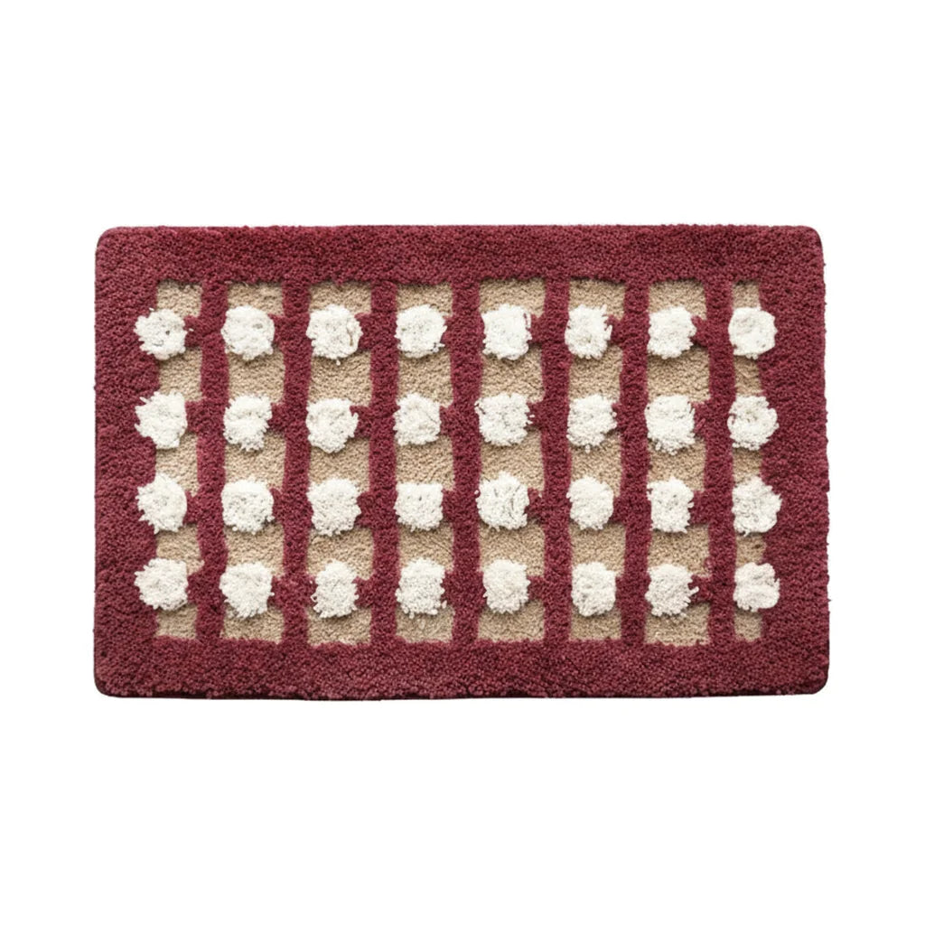 Tapis de Bain Géométrique Damier Rouge