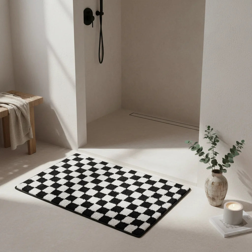 Tapis de Bain Géométrique Noir et Blanc