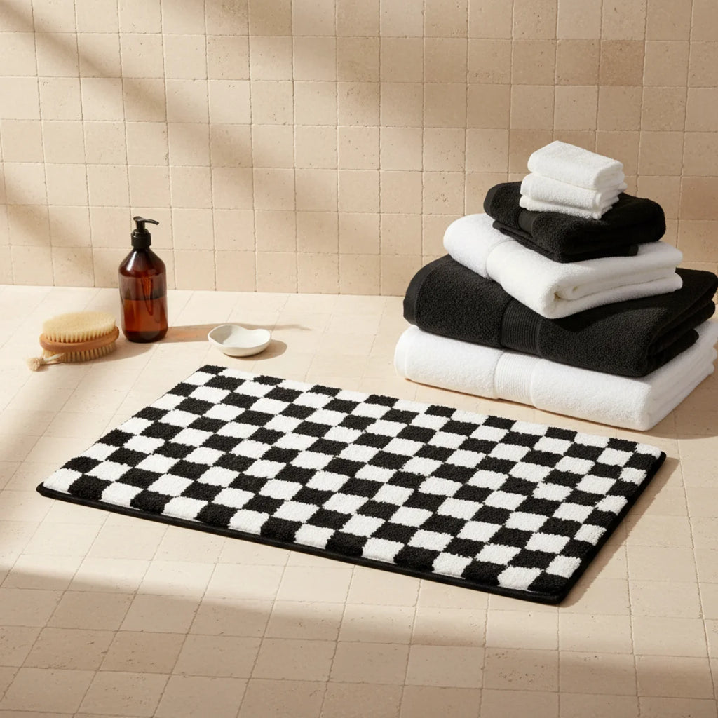 Tapis de Bain Géométrique Noir et Blanc