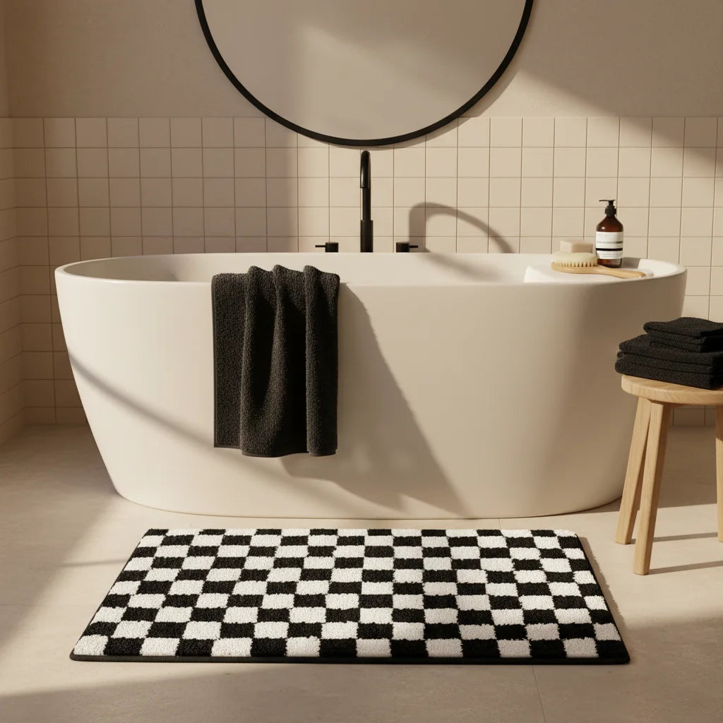 Tapis de Bain Géométrique Noir et Blanc