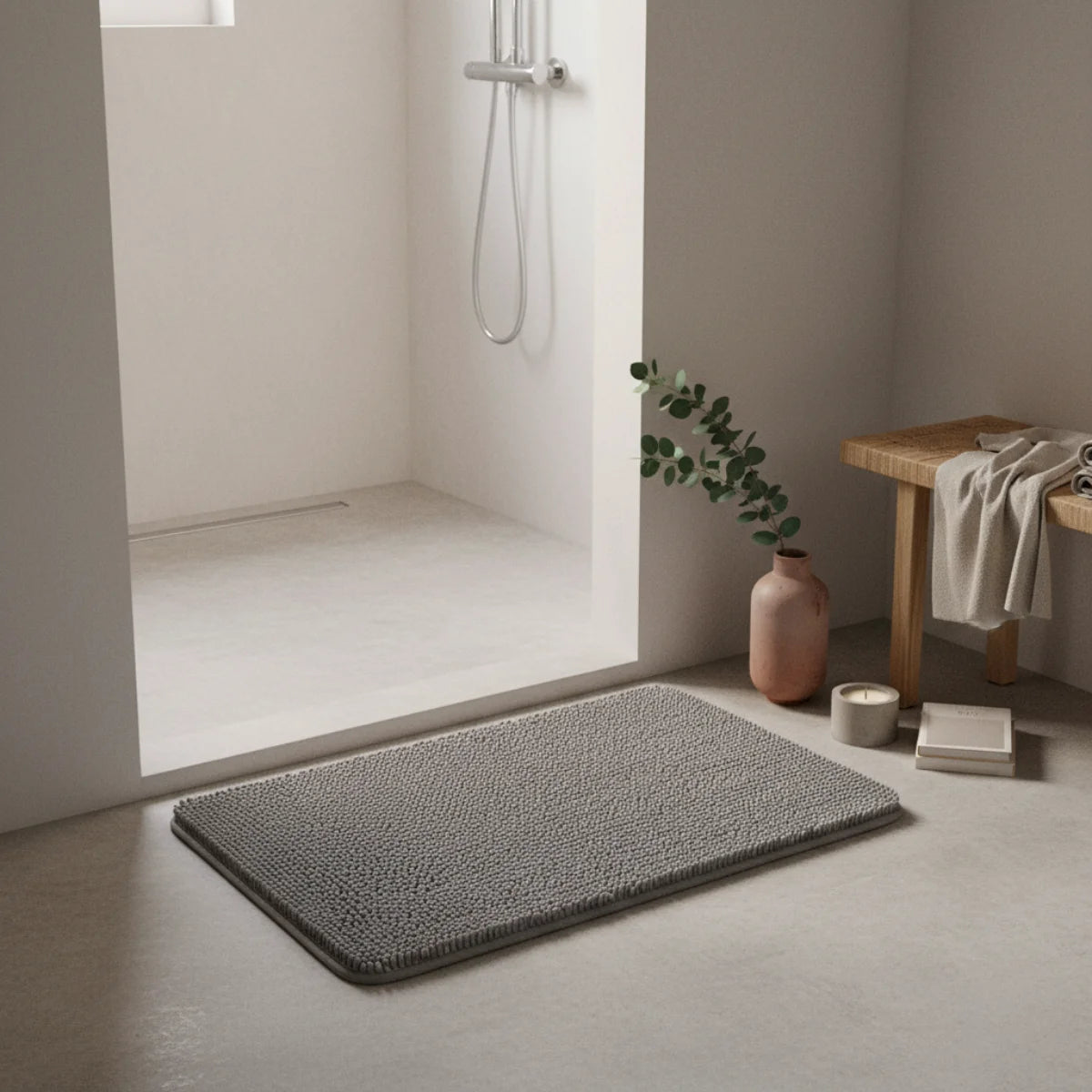 Tapis de Bain Gris Chenille Confort+