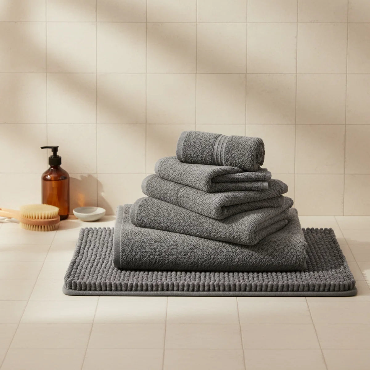 Tapis de Bain Gris Chenille Confort+