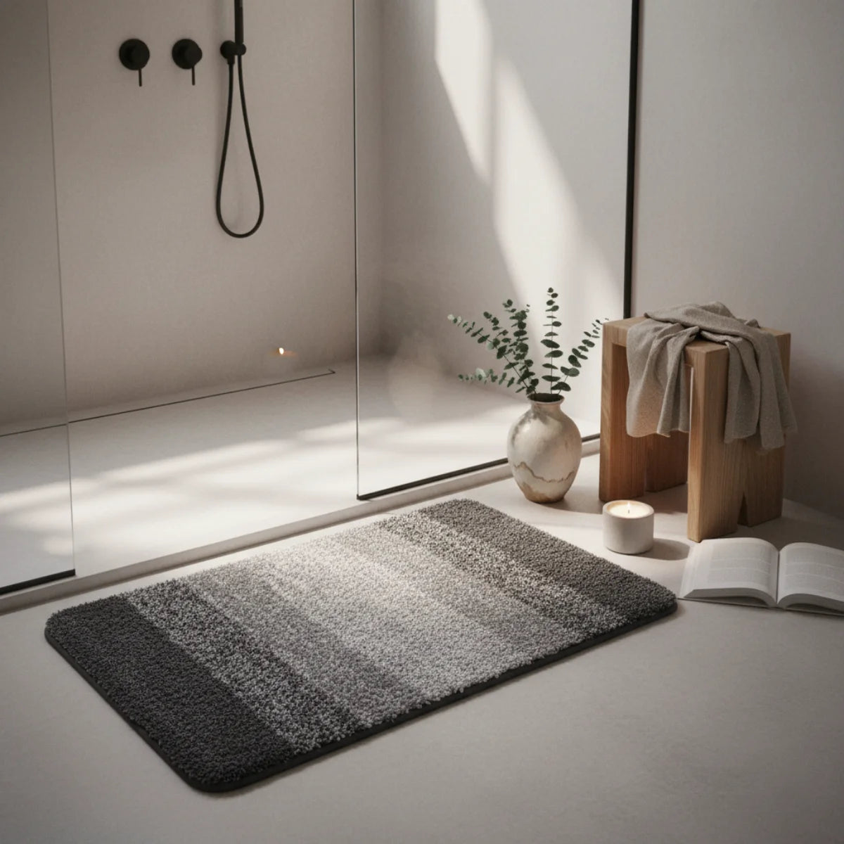 Tapis de Bain Gris et Blanc