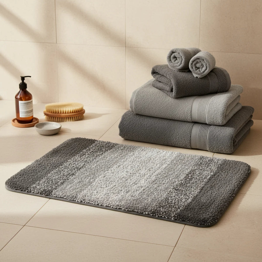 Tapis de Bain Gris et Blanc