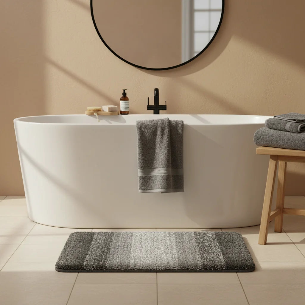 Tapis de Bain Gris et Blanc