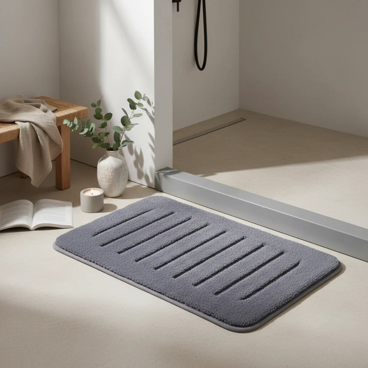 Tapis de Bain Gris Microfibre Gris Anthracite