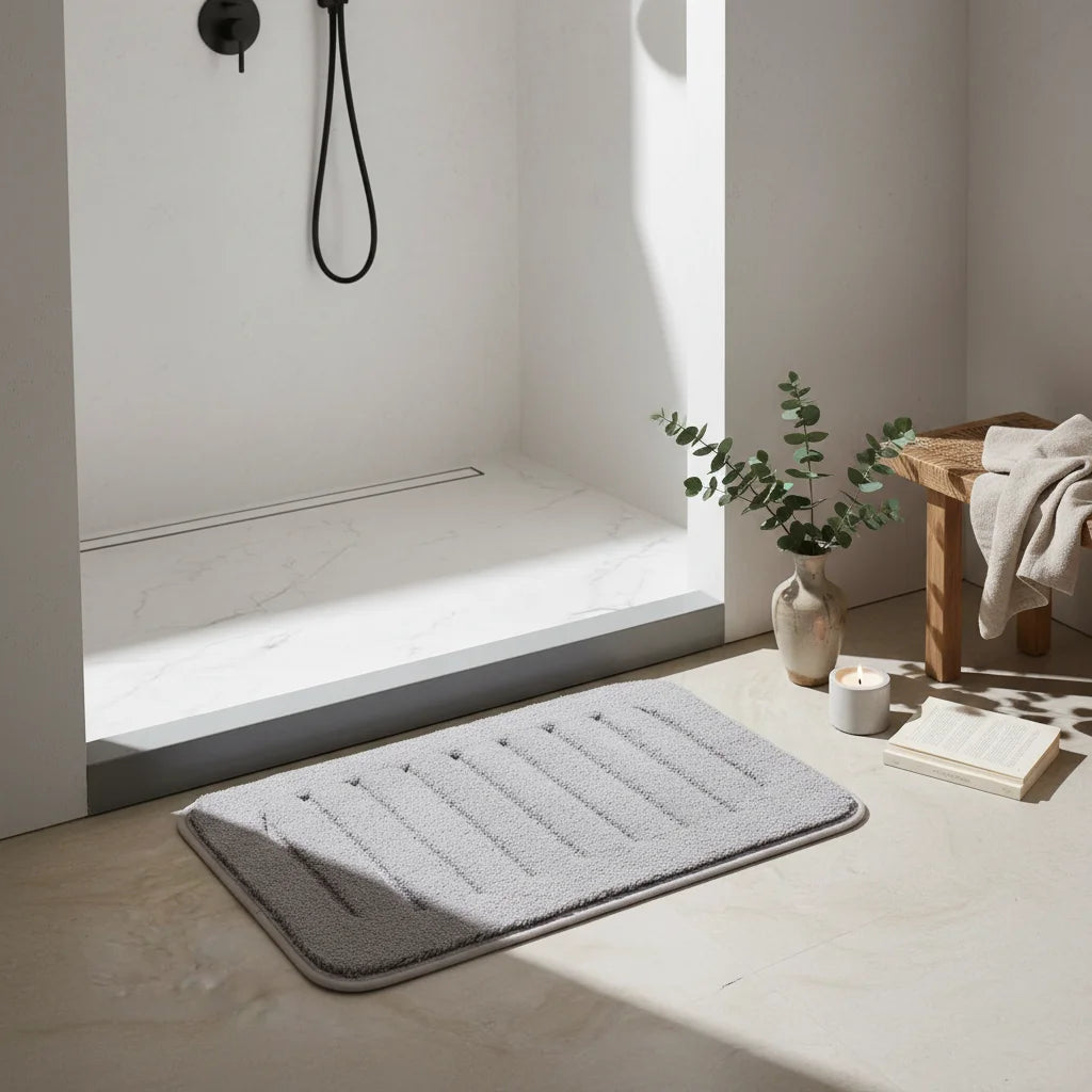 Tapis de Bain Gris Microfibre Gris Pierre