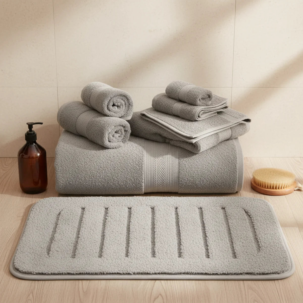 Tapis de Bain Gris Microfibre Gris Pierre