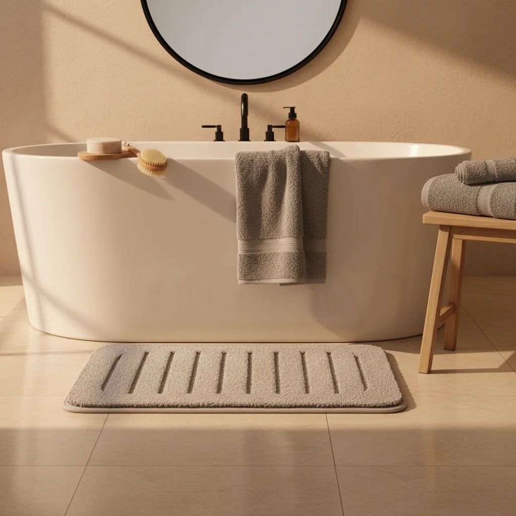 Tapis de Bain Gris Microfibre Gris Pierre