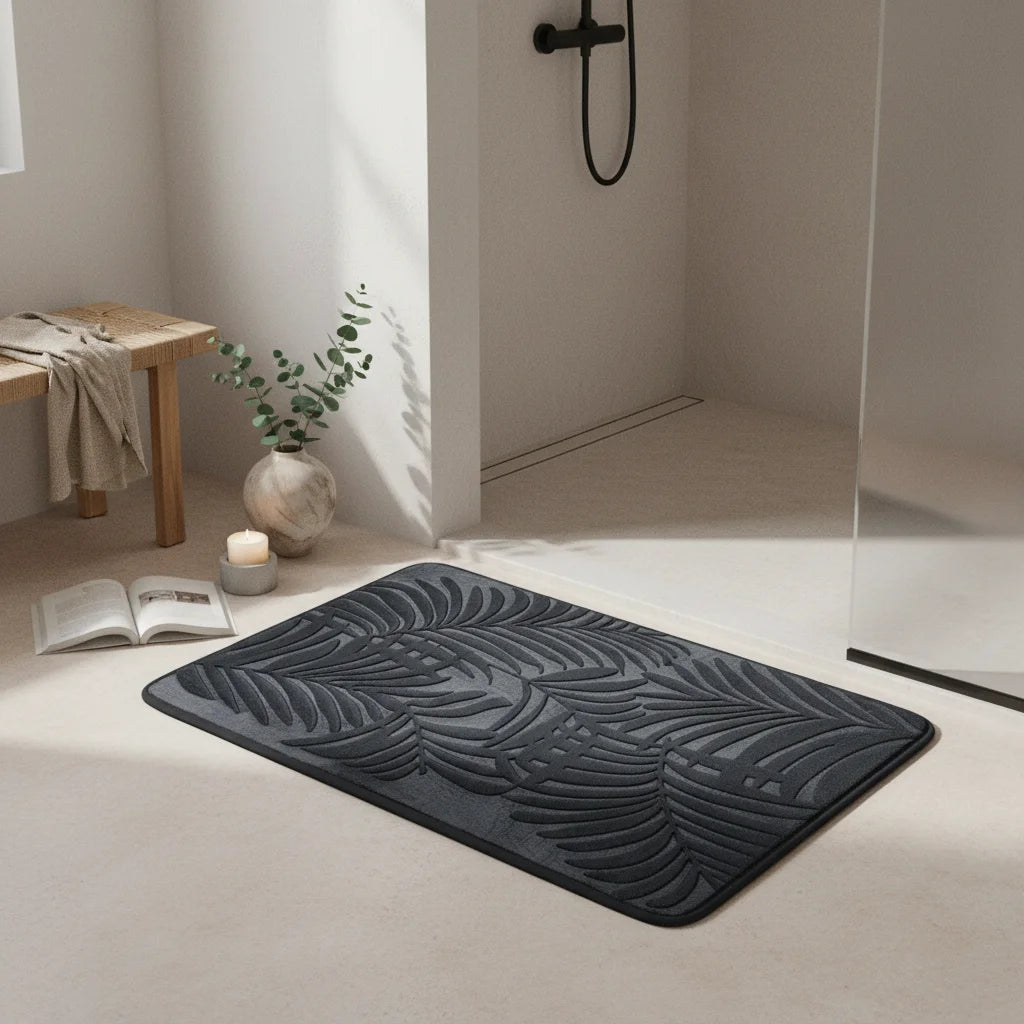 Tapis de Bain Jungle Palmier Anthracite