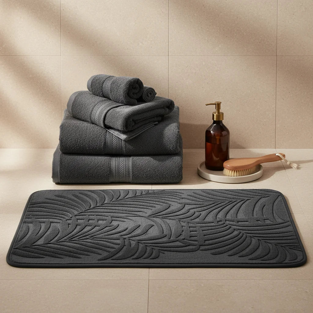 Tapis de Bain Jungle Palmier Anthracite