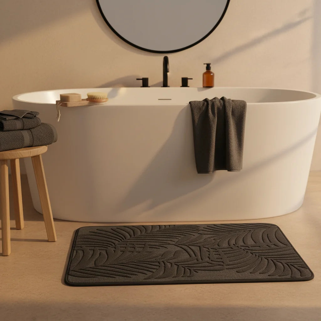 Tapis de Bain Jungle Palmier Anthracite