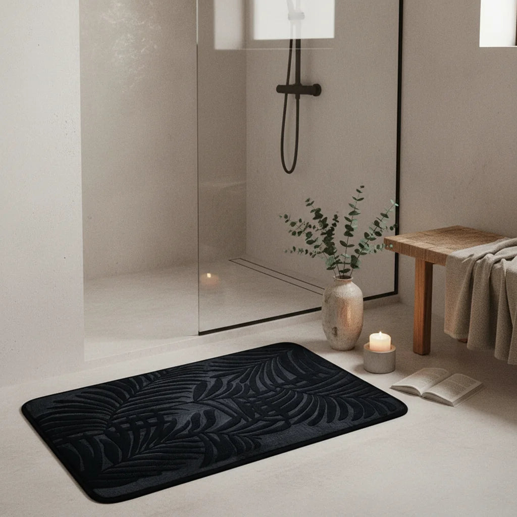 Tapis de Bain Jungle Palmier Noir