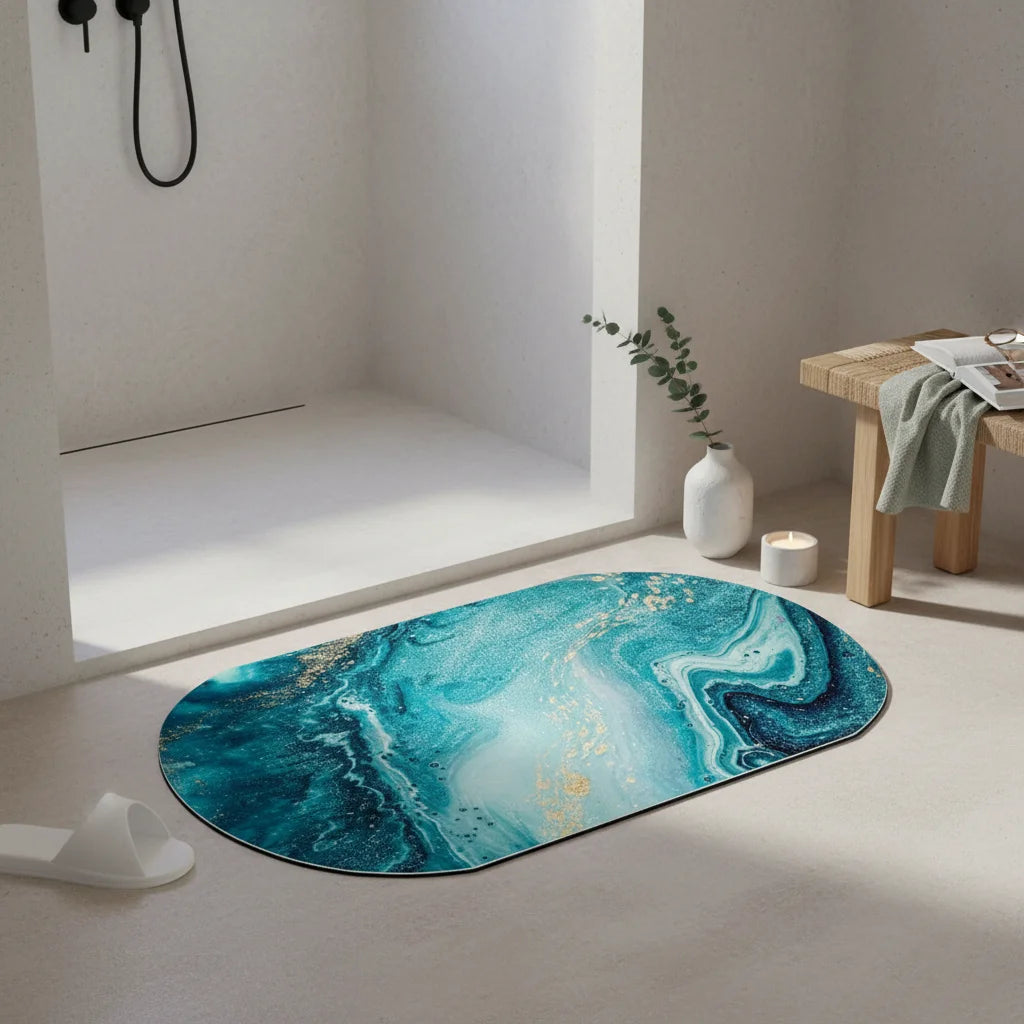 Tapis de Bain Marbre Onyx Turquoise