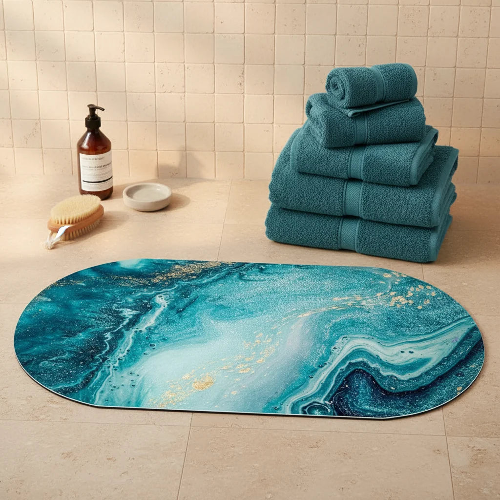 Tapis de Bain Marbre Onyx Turquoise
