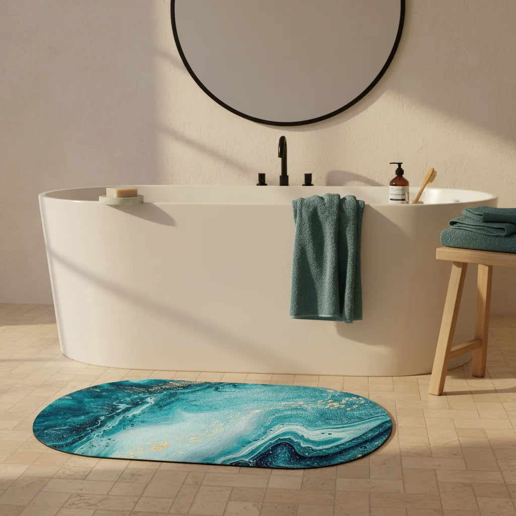 Tapis de Bain Marbre Onyx Turquoise