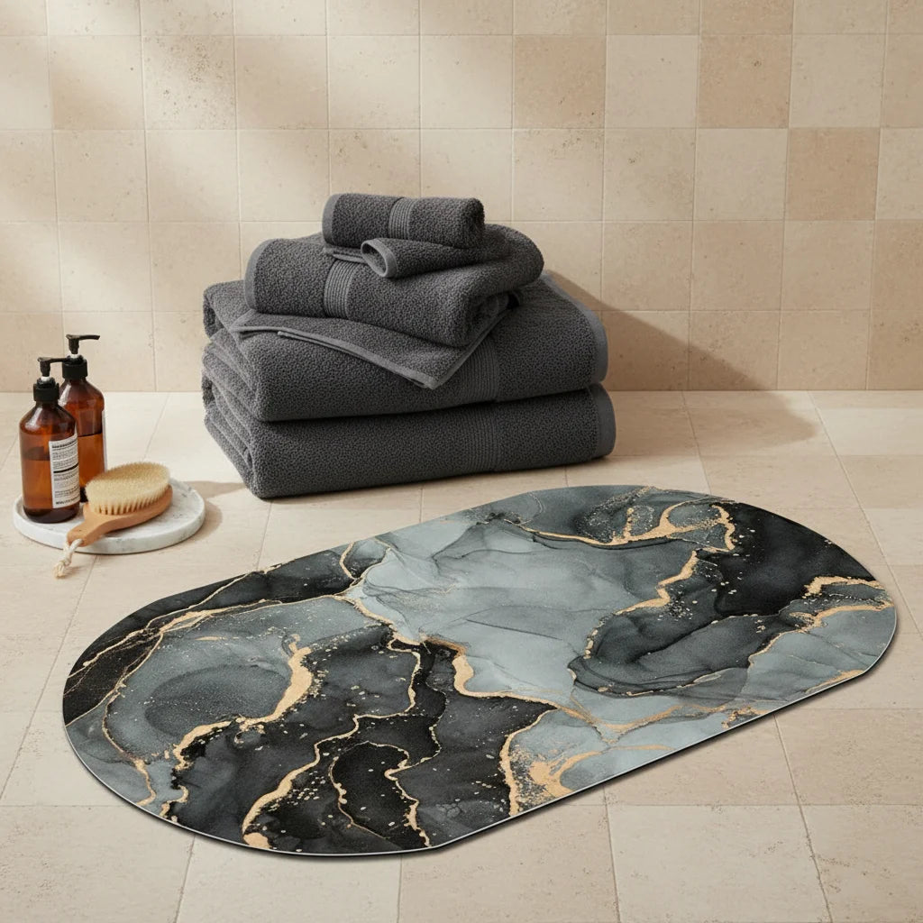 Tapis de Bain Marbre Onyx Doré