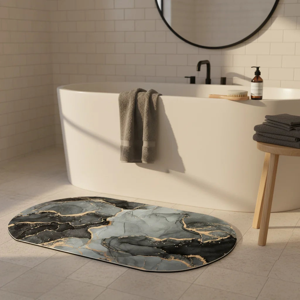 Tapis de Bain Marbre Onyx Doré