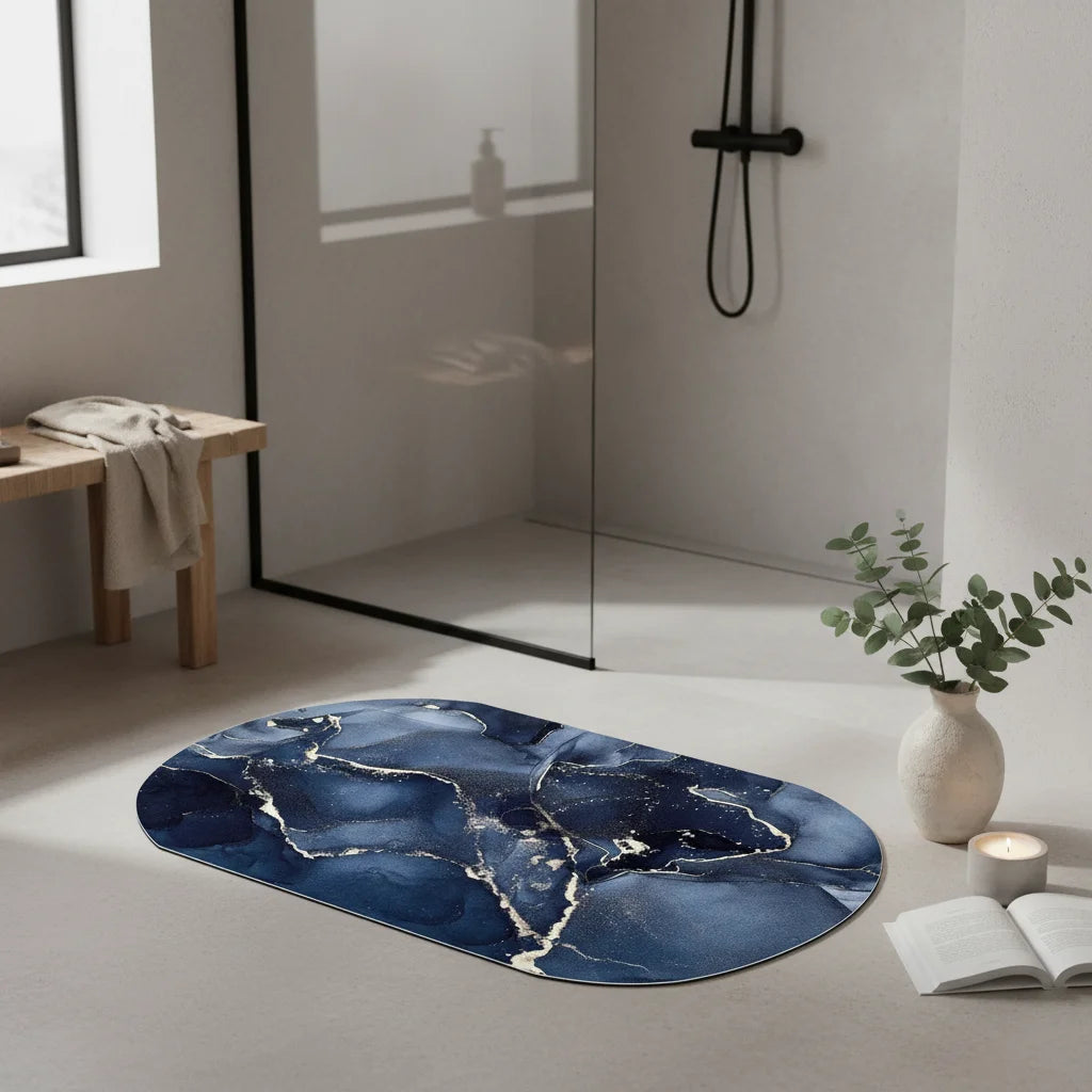 Tapis de Bain Marbre Onyx Bleu
