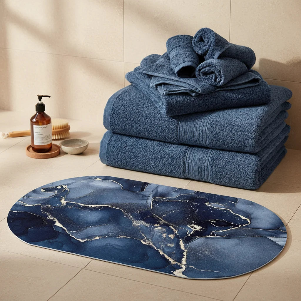 Tapis de Bain Marbre Onyx Bleu