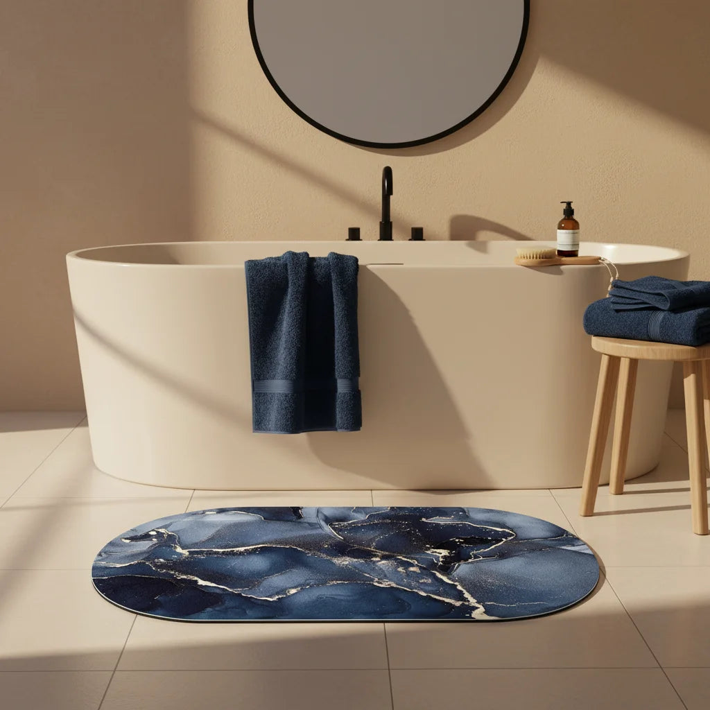 Tapis de Bain Marbre Onyx Bleu