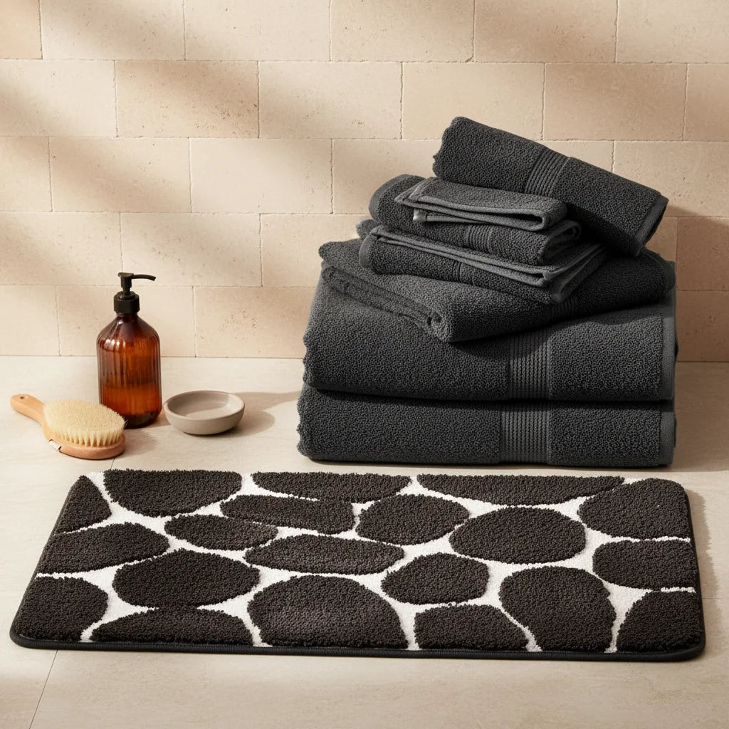 Tapis de Bain Mémoire de Forme Galet Savane Contraste