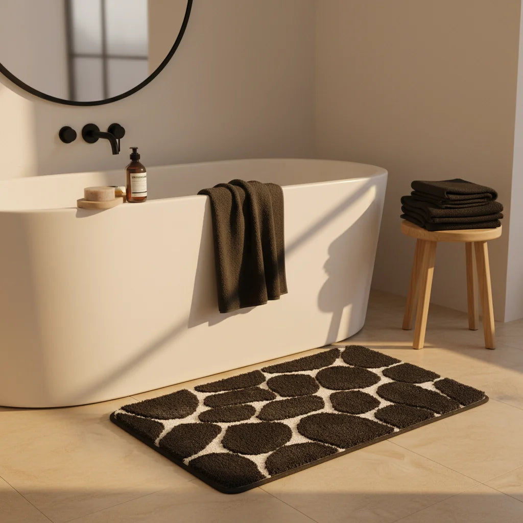 Tapis de Bain Mémoire de Forme Galet Savane Contraste