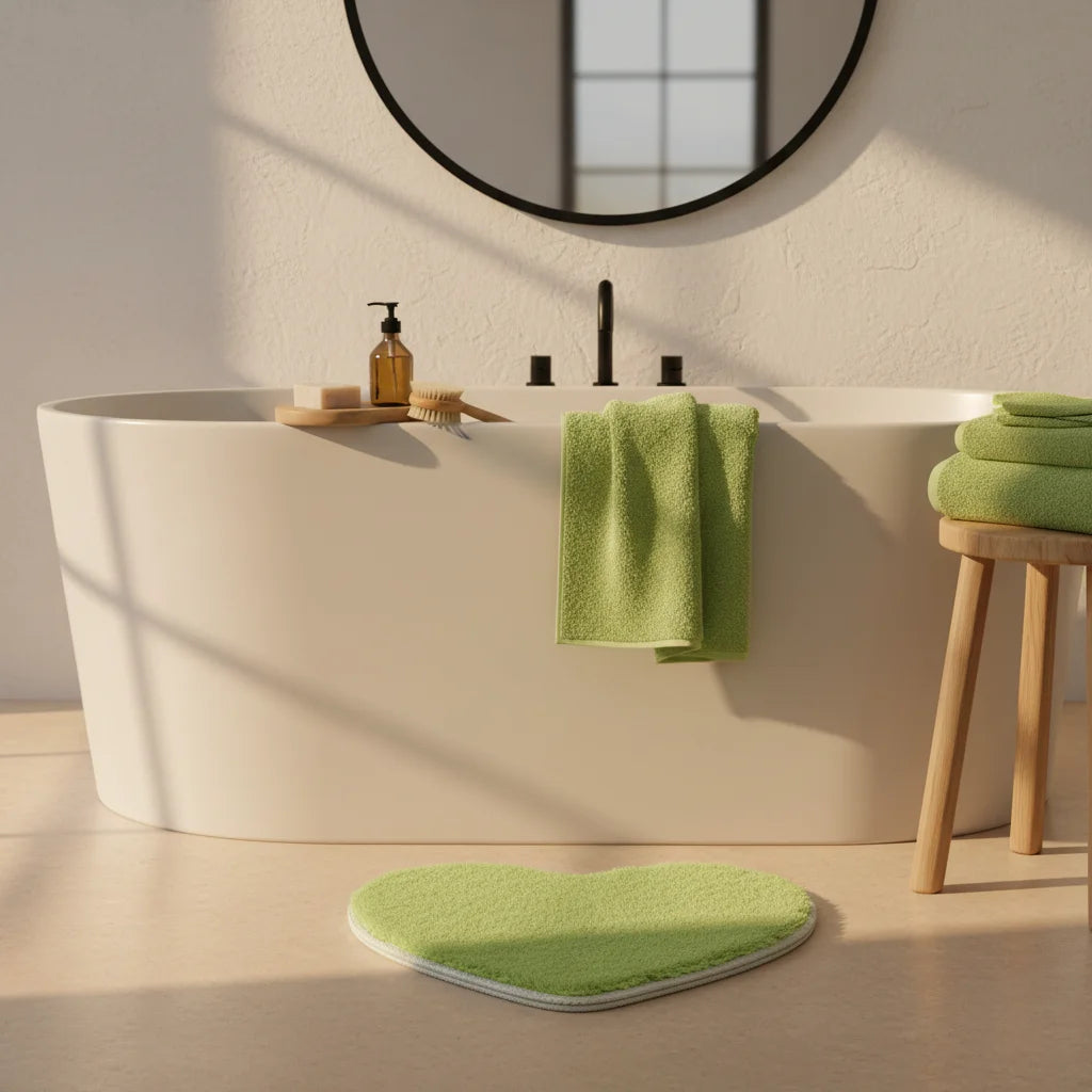 Tapis de Bain Microfibre Chenille Vert Tilleul