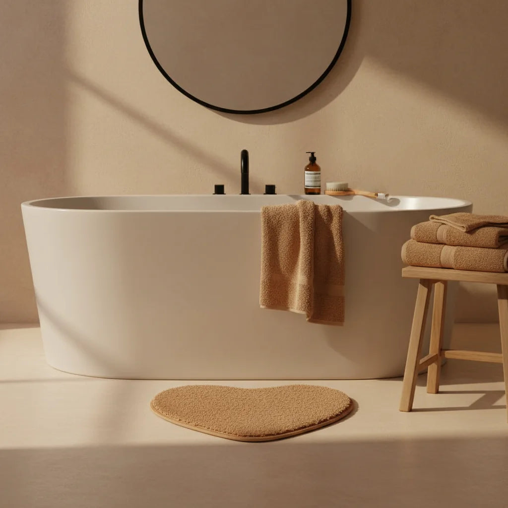 Tapis de Bain Microfibre Chenille Camel Doux