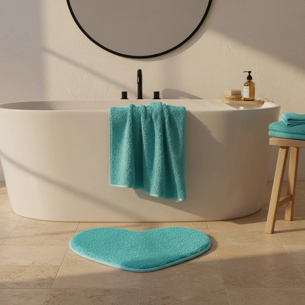 Tapis de Bain Microfibre Chenille Bleu Lagon