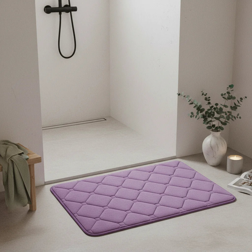 Tapis de Bain Microfibre Mémoire de Forme Mauve Doux