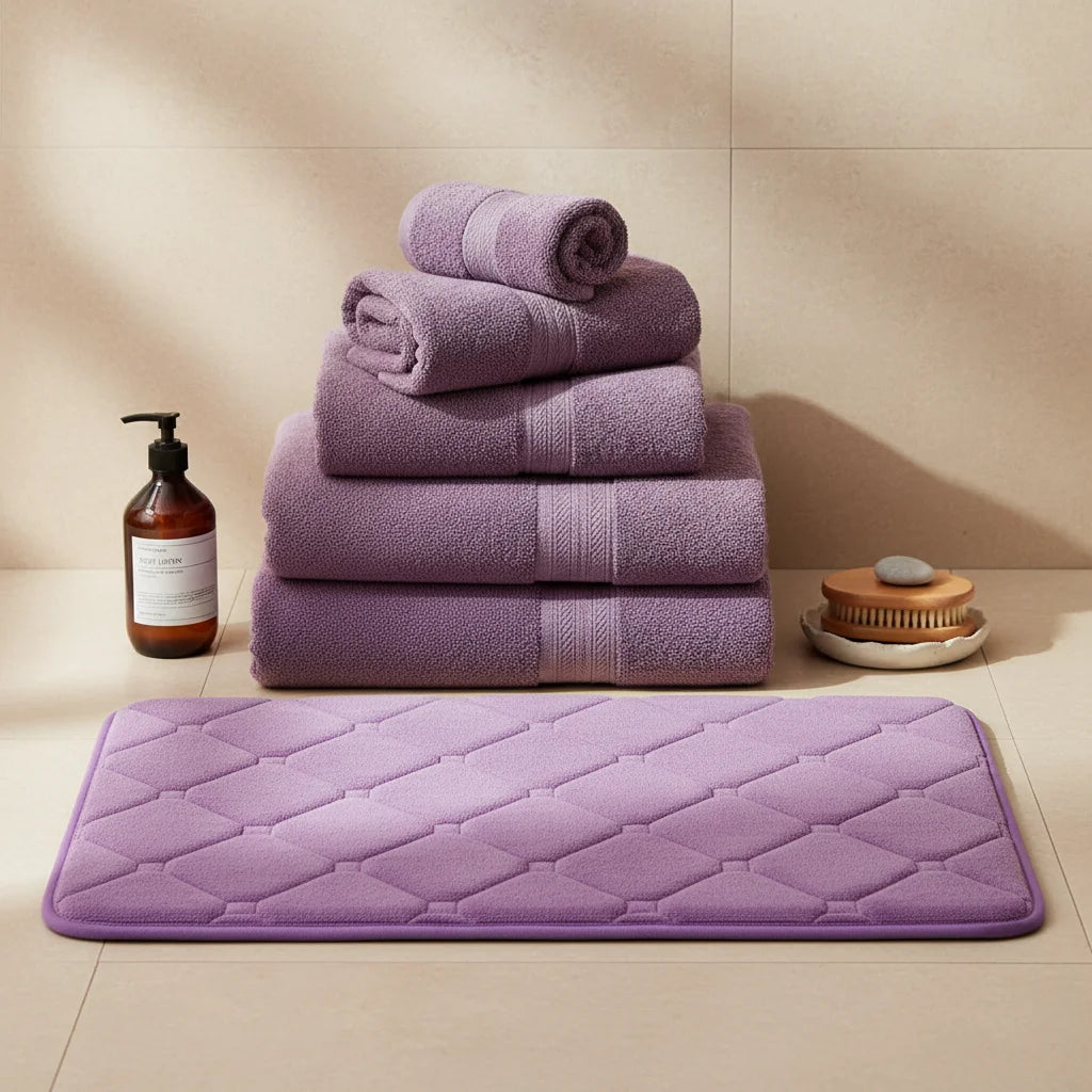 Tapis de Bain Microfibre Mémoire de Forme Mauve Doux