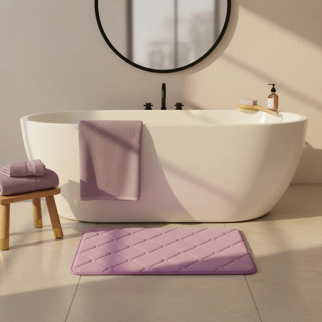 Tapis de Bain Microfibre Mémoire de Forme Mauve Doux