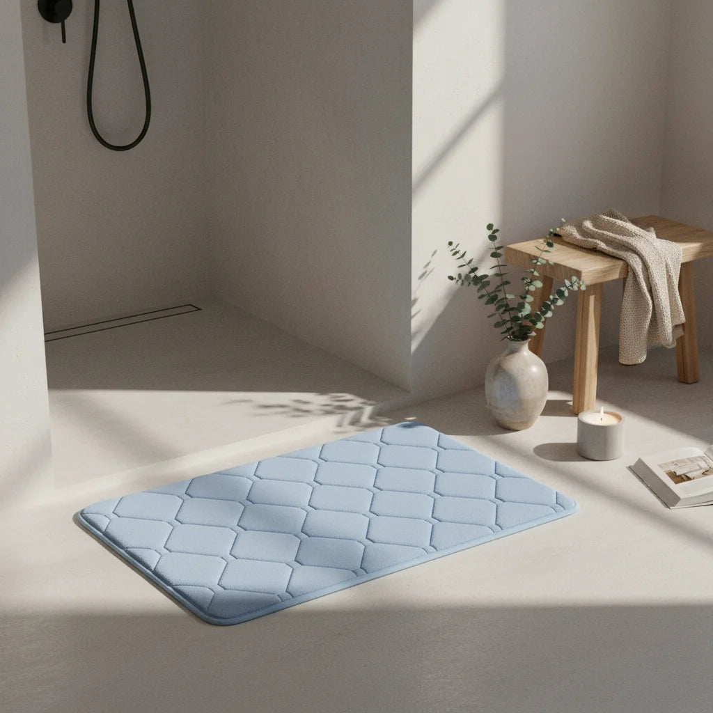 Tapis de Bain Microfibre Mémoire de Forme Bleu Glacier