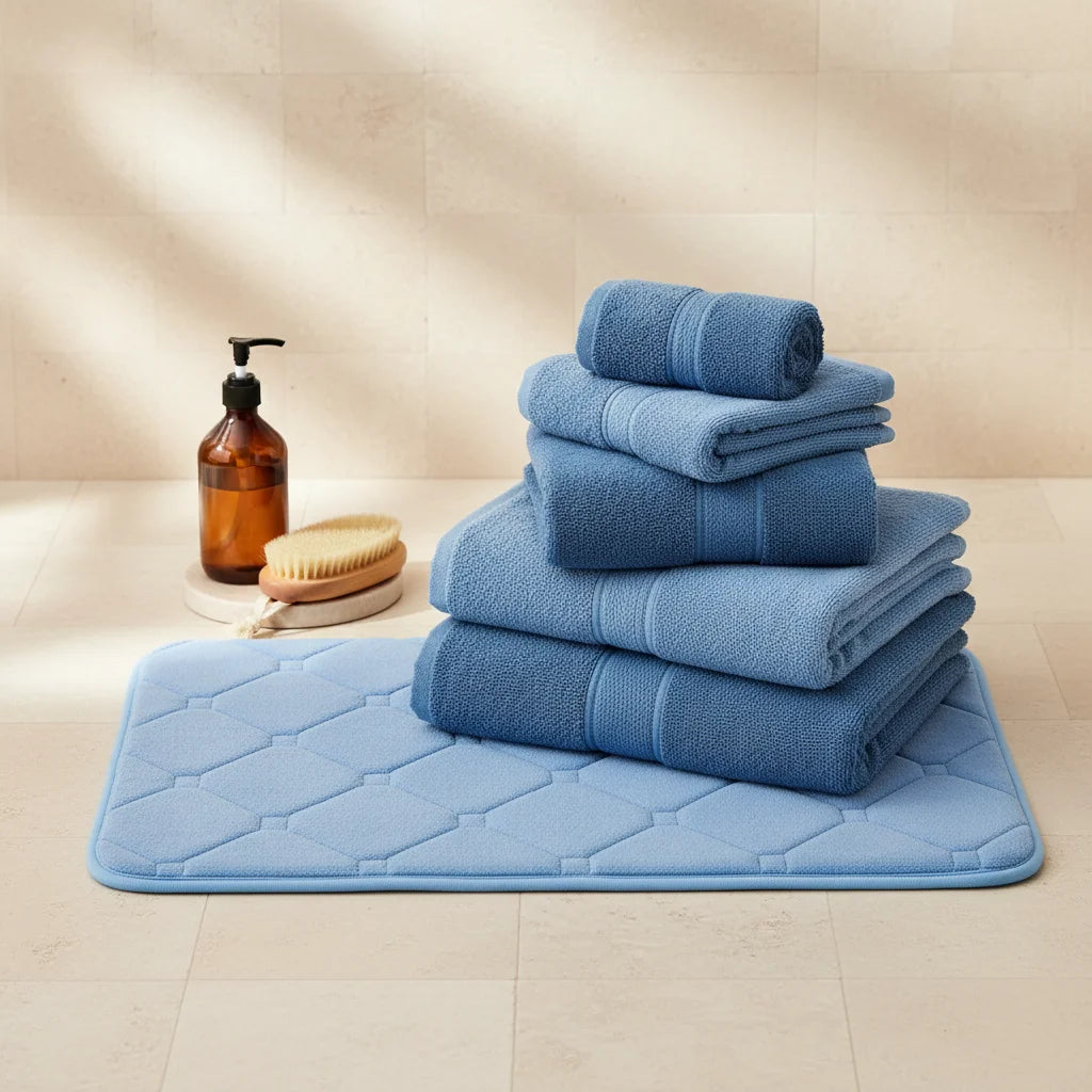 Tapis de Bain Microfibre Mémoire de Forme Bleu Glacier