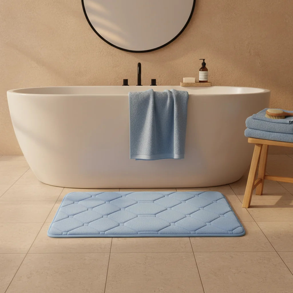 Tapis de Bain Microfibre Mémoire de Forme Bleu Glacier