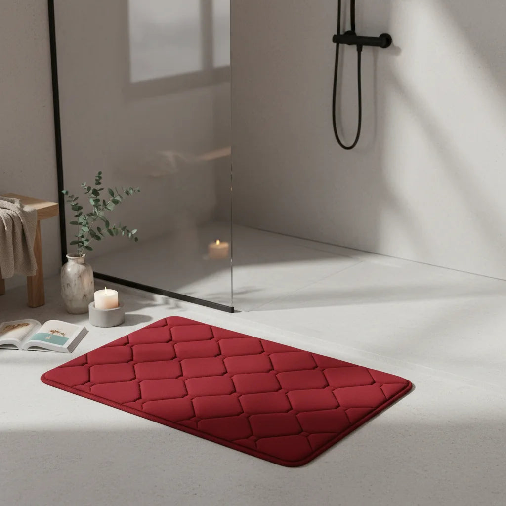 Tapis de Bain Microfibre Mémoire de Forme Rouge Velours