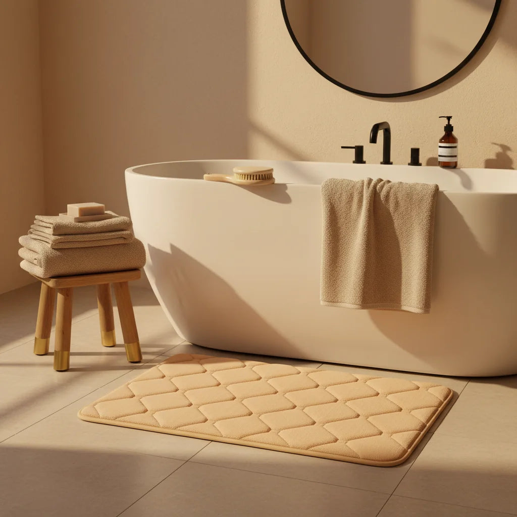 Tapis de Bain Microfibre Mémoire de Forme Sable Chaud